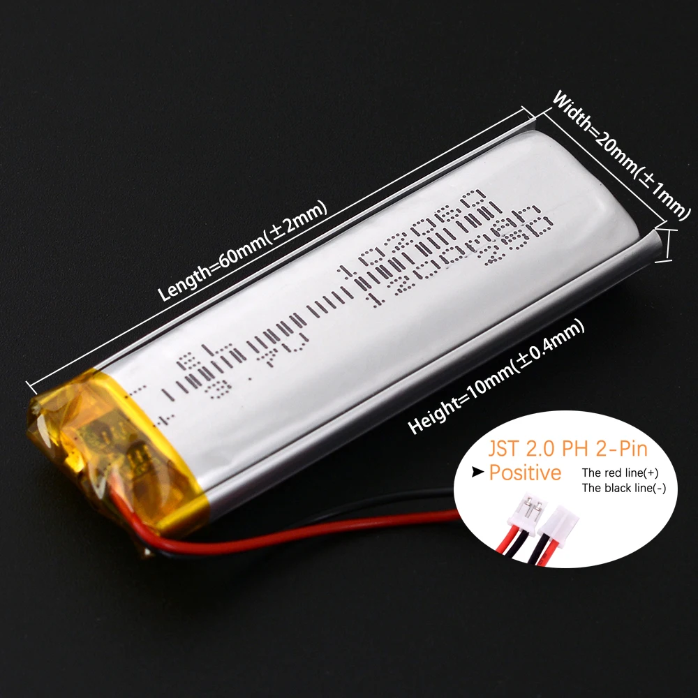 JST2.0mm 2Pin 3.7V 600mAh 502060 502160 502260 Lithium Li Polymer LiPo Battery 302060 402060 602060 702060 802060 902060 102060