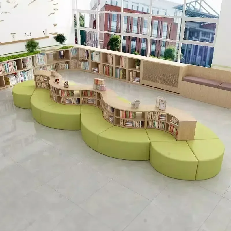 Customized simple special-shaped sofa, book island, storage rack, school library, reading room, curved free combination