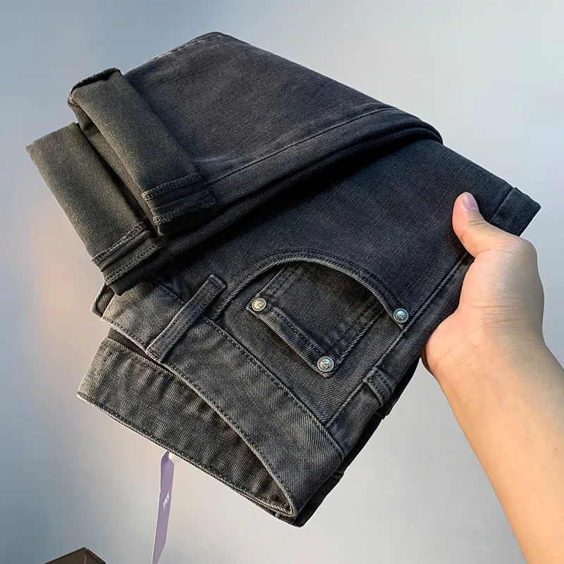 Jean Noir à Carreaux pour Homme, Pantalon en Denim, Coupe Droite, observateur, Simple et Décontracté, Automne 2024