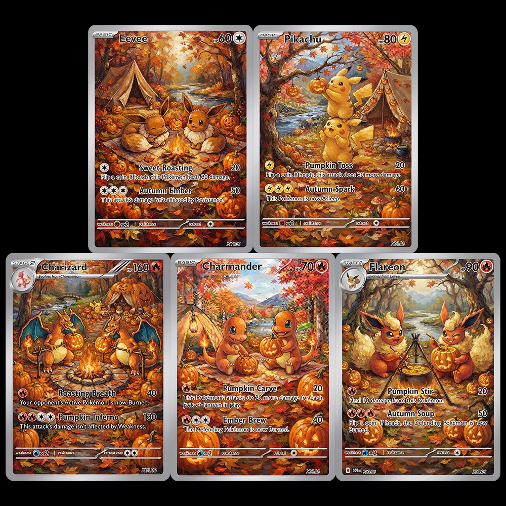 5Pcs Custom Anime Cards TCG Eevee Charmander Charizard Flareon Pocket Monster Collectible Game Card Toys For Kids