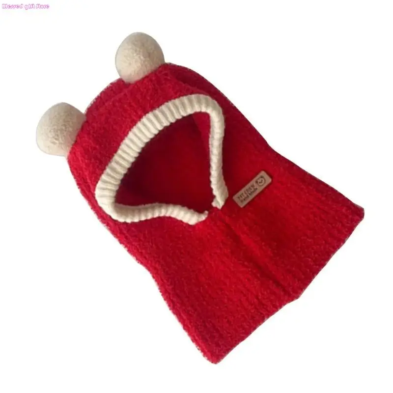 D0JC Warm Hat Scarf Windproof Integrated Neckerchief Cap Cartoon Pom Pom Earflap Winter Bonnet Cap Thickened Baby Hats