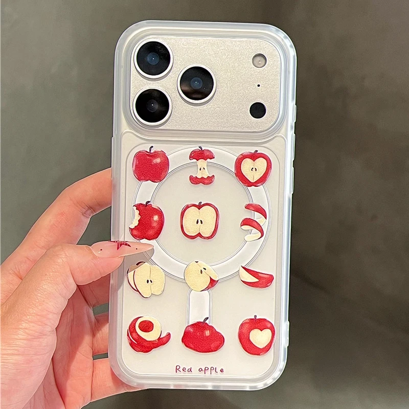 Simple Red Apple Cartoon Cute For Magsafe Wireless Charge Phone Case For iPhone 11 12 13 14 15 16 17 Air Pro Max Plus Y2K Cover