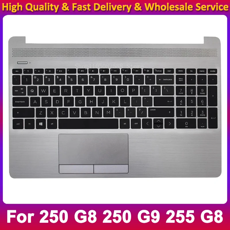 حافظة علوية أصلية جديدة للوحة المفاتيح الأمريكية لأجهزة الكمبيوتر المحمول HP 250 G8 250 G9 255 G8 Palmrest الغطاء العلوي للوحة المفاتيح غطاء علوي فضي M31100-001 #2