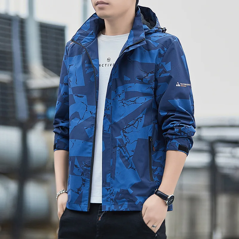 Spring Autumn Jackets Men's Clothing Zipper Sweatshirt Long Sleeve Coats Outdoor Windbreaker Hooded Printed Jackets Tops New