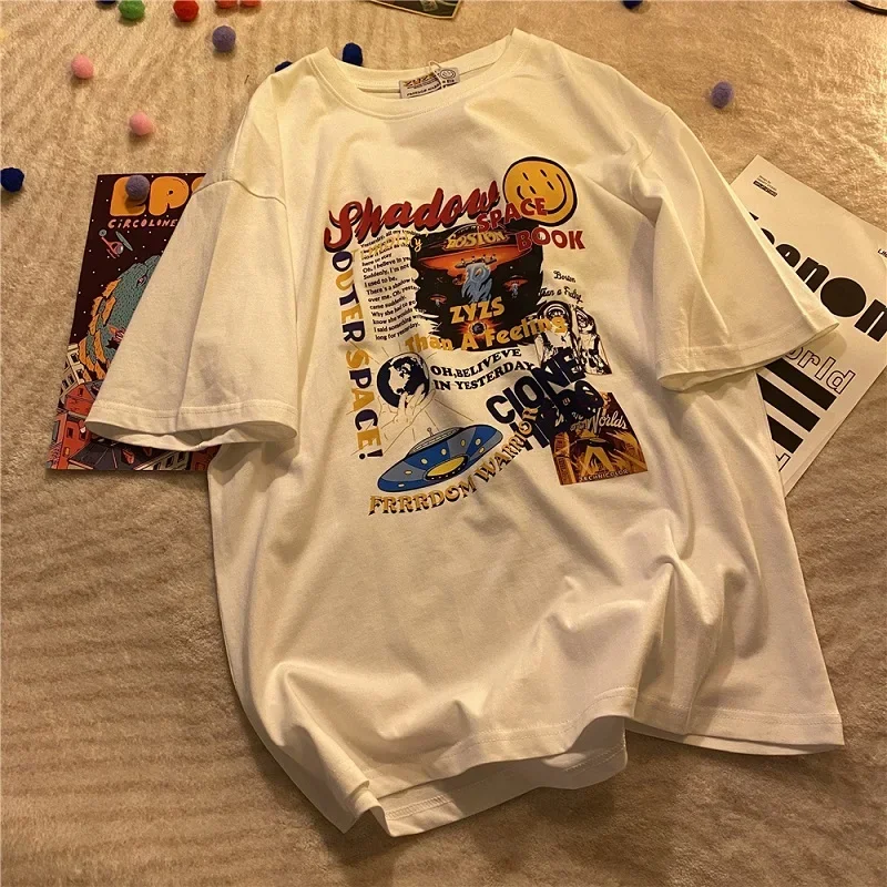 Vrouwen T-shirt Alien Print Harajuku T-shirt Korte Mouw Hiphop Streetwear Tops Oversized T-shirt Y2k Top Gothic