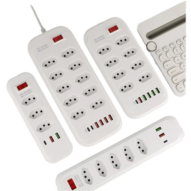 Brazilian European German Standard Universal Sockets Extension USB Type C PD Fast Charge Brazil Plug EU Power Switch 2 Meter YH3
