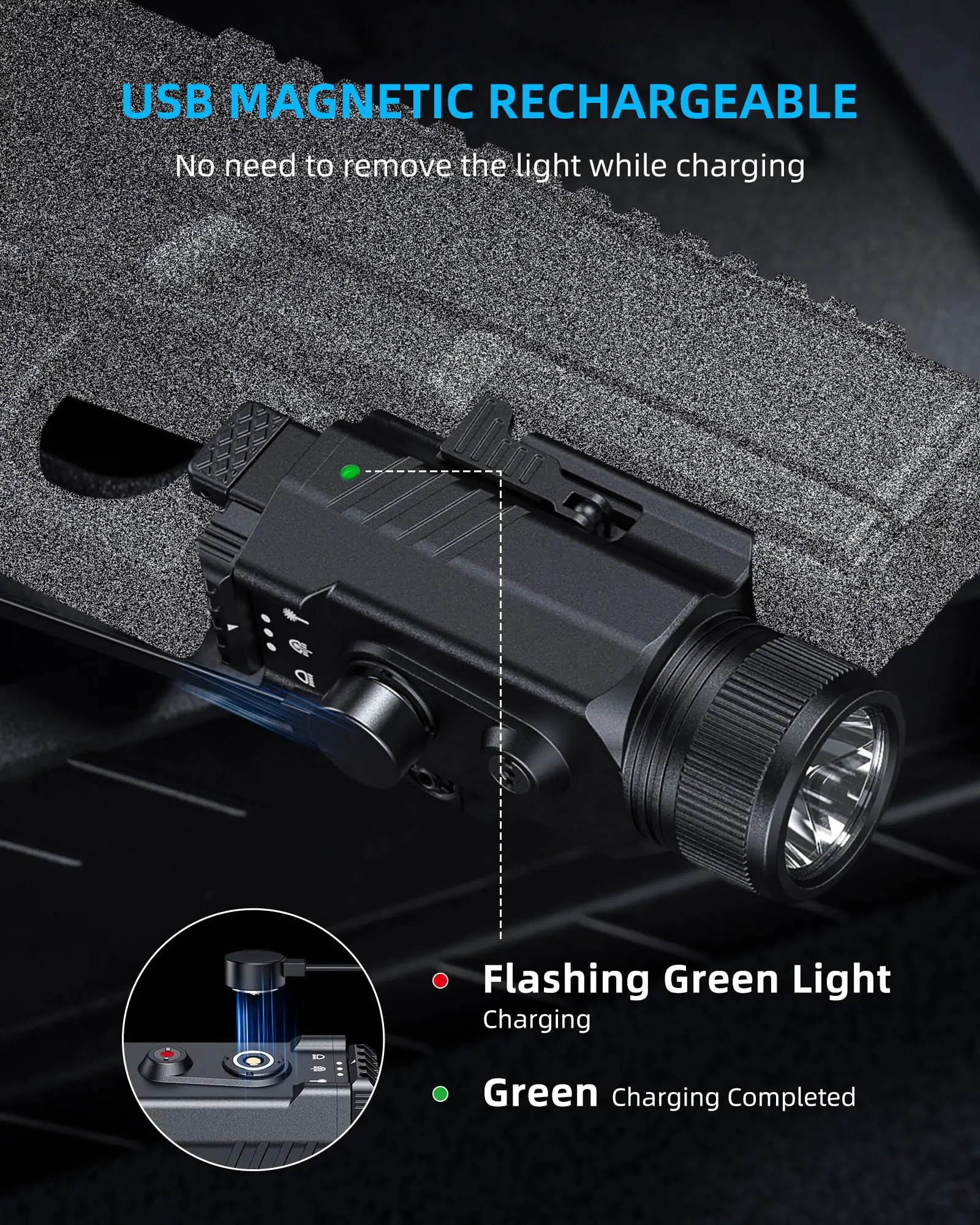 

EZshoot 2000 Lumen Compact Flashlight Pistol Light Green Laser Sight Combo for Picatinny Rechargeable Strobe Mode for Hunting