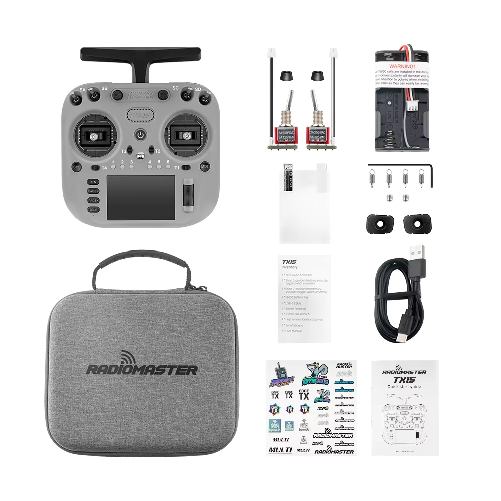 

Radiomaster TX15 16-канальный 3,5-дюймовый сенсорный экран IPS V5.0, радиоконтроллер Hall Gimbals, встроенный гироскопический микрофон ExpressLRS