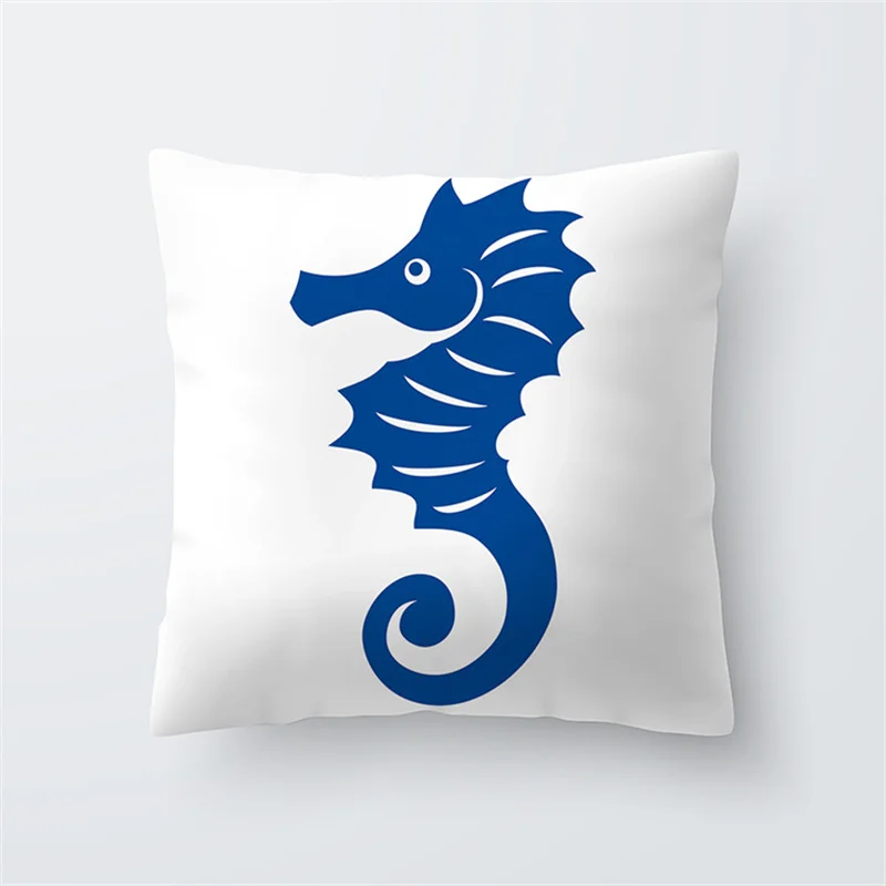 Blue and white ocean breeze Double-sided Printed pillow cover Short plush Suitable living rooms bedrooms throw cushion cover