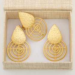 New Earrings Ring Set with Gift Box for Women African Gold Color Clip Earrings and Finger Ring Weddings Engagement Jewelry Set