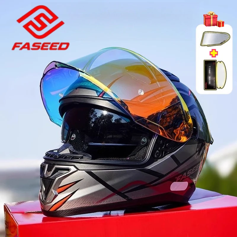 

FASEED FS-825 Motorcycle Full Face Helmets Moto Racing Helmet Locomotive Full Helmet Double Lens Sun Protection Cycling 헬멧반모