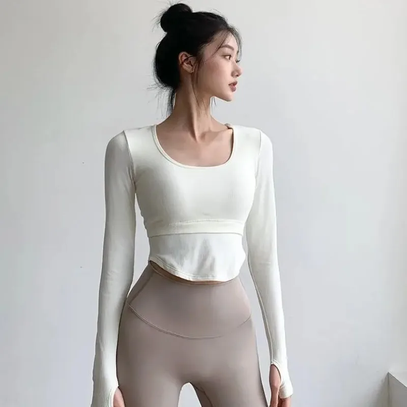 

Женская одежда для йоги с накладкой на грудь, длинная футболка Све, спортивная футболка с вырезами Ba, утягивающая, из полиэфирного волокна