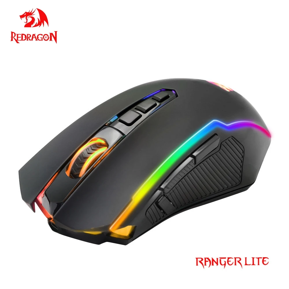 REDRAGON RANGER LITE M910-KS RGB USB 2.4G ماوس ألعاب لاسلكي 8000 ديسيبل متوحد الخواص 10 أزرار قابلة للبرمجة لألعاب الكمبيوتر والفئران والكمبيوتر المحمول