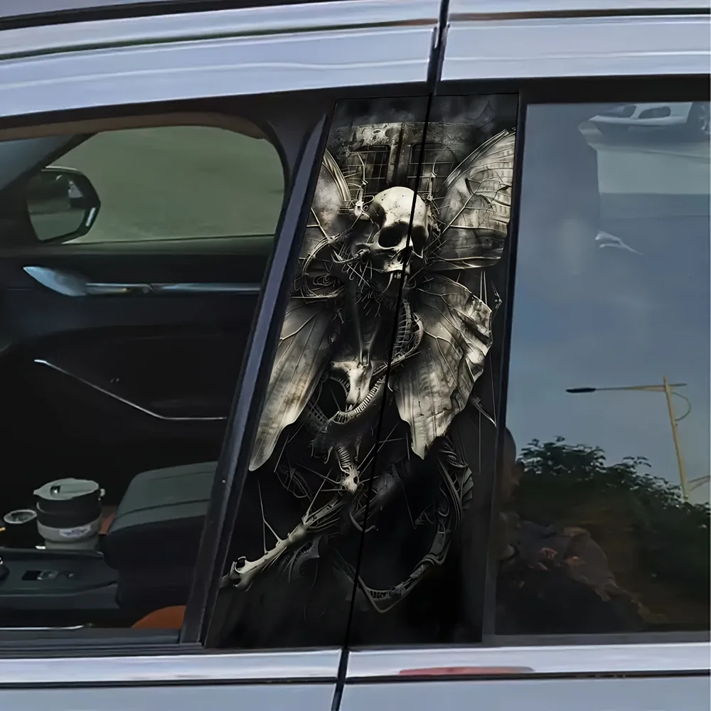 2 Piece Skull Fantasy Car Post Sticker - Unique Butterfly with Skull Black and White Sticker for All Models