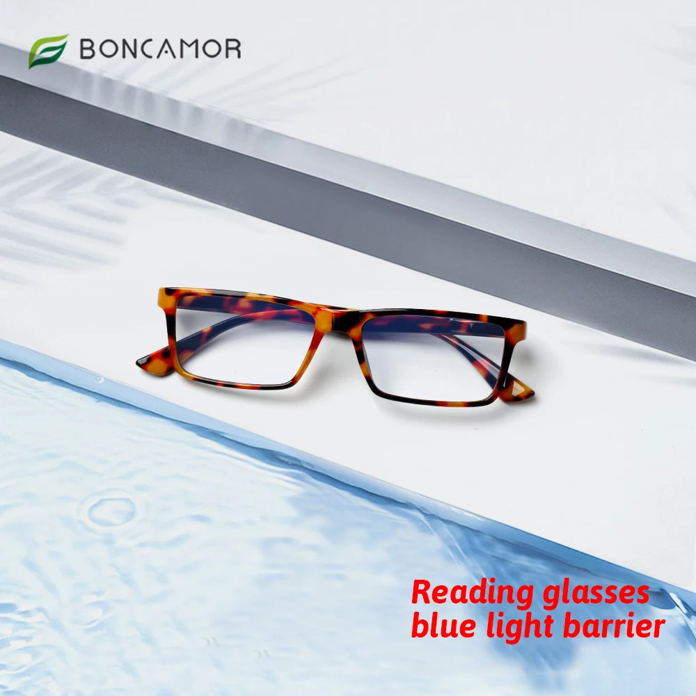 Boncamor Men Women Finished Reading Glasses Vintage  Rectangular Frame Blue Light  Eyeglasses Computer Games Reader 0 To +4.0