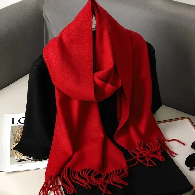 62 farbe Solide Frauen Winter Schal Warm Verdicken Kaschmir Schal Outdoor-Mode Luxus Quasten Pashmina Dame Wrap Winddicht Schals – Detail 6