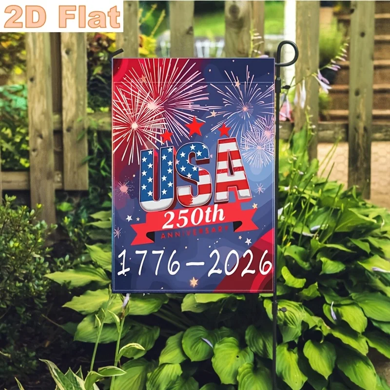 2D Flat - 2D Flat, 1pc 250 Years Garden Flag, Vintage Banner for July 4Th Celebrations, USA 250Th Anniversary Patriotic Cross  Size 12X18