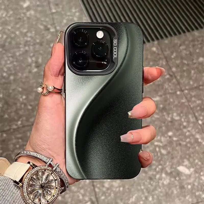 

Dark green curve pattern phone case for iPhone 16 15 14 13 12 11 Pro/ Max/Plus shock-proof rear cover anti-fingerprint
