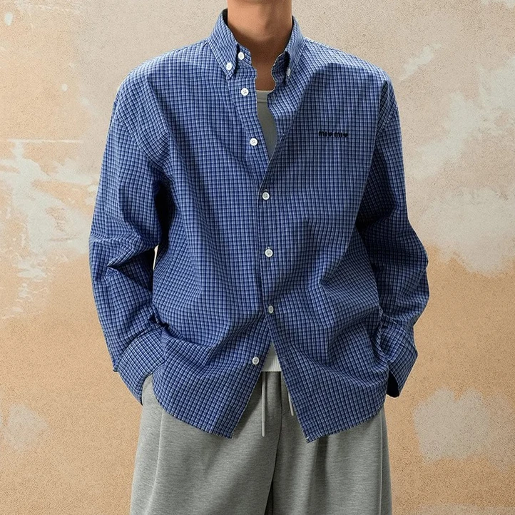 

Новая мужская рубашка премиум-класса с длинным рукавом, осенняя коллекция 2024, свободного кроя, роскошная, простая, модная, брендовая, дышащая, с отложным воротником, в клетку