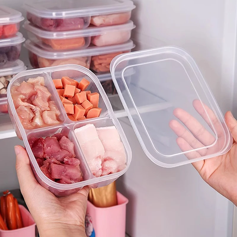 2/4/6 Grids Kitchen Food Storage Container Box Portable Refrigerator Vegetable Sealed Preservation Box Refrigerator Food Grade