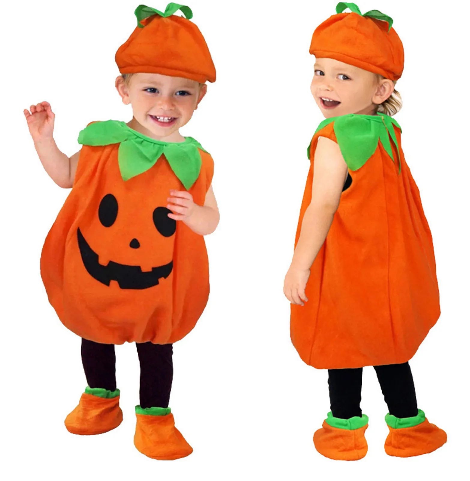 Children\'s Halloween Pumpkin Costume Stage Performance Costume Baby Cosplay Costumes Bodysuit Hat Set Cute Pumpkin Baby Costume