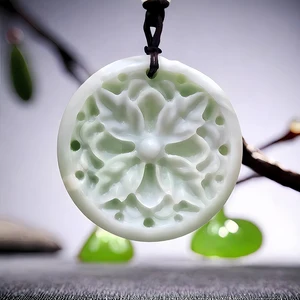 Natural Real Jade Flower Pendant Necklace Stone Gift Luxury Designer Carved Jewelry Gemstones Charm Vintage Fashion Chinese