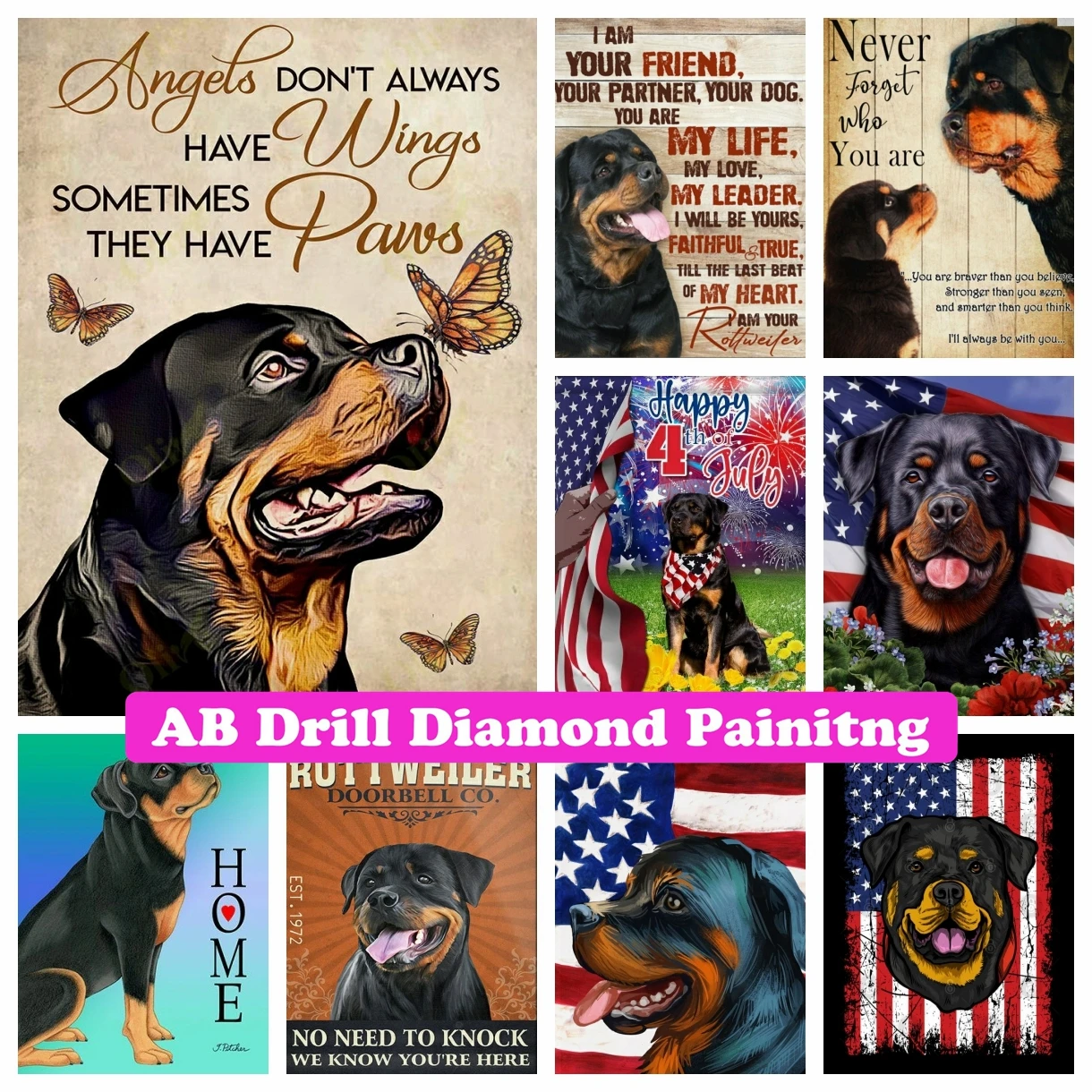 AB Drills Diamond Painting Rottweiler Full Square/Round Dog Animal Diamond Embroidery Cross Stitch 5D DIY Rhinestone Home Decor