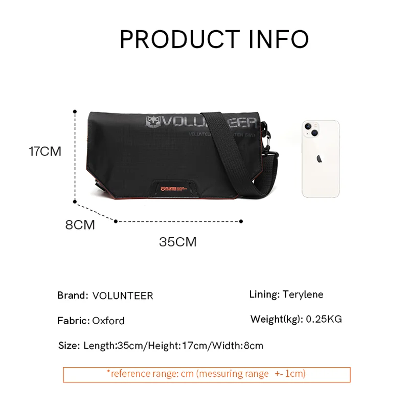 VOLUNTEER Cross-body for Men 2025 New Waterproof Fashion Oxford Large Capacity High Quality Laptop Casual Bags 1802-14