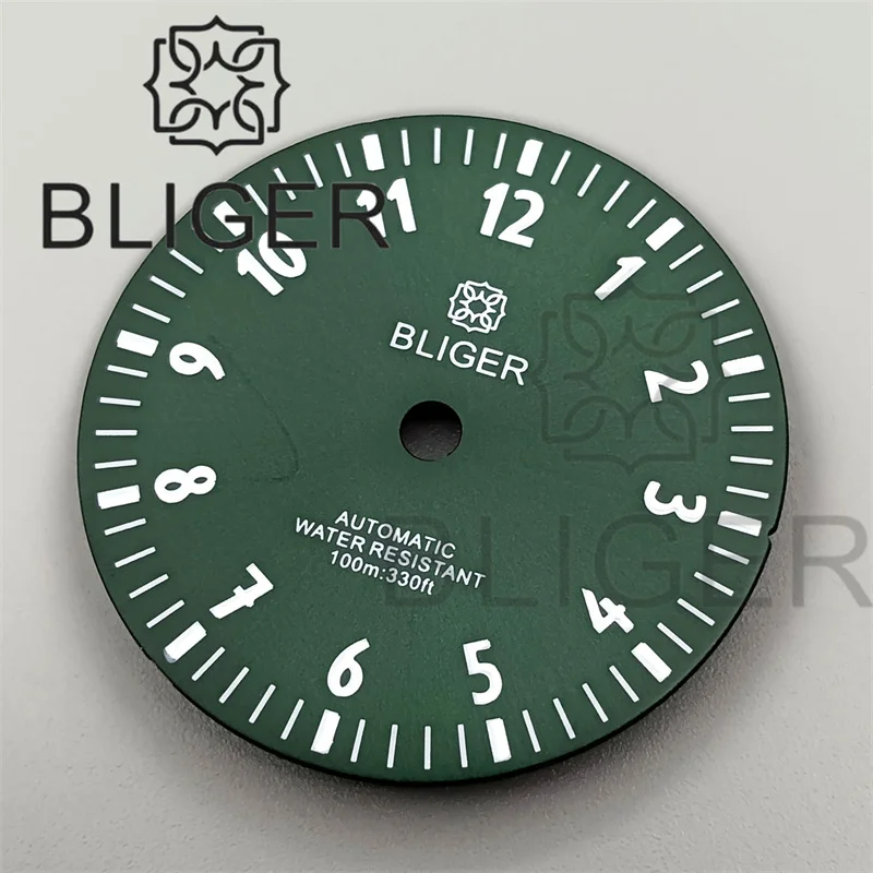 BLIGER 29mm 12 Hours Time Mark Dial Green Luminous NH35 NH36 MIYOTA 8215 MINGZHU2813 PT5000 ETA2824 2836 Movement No Date