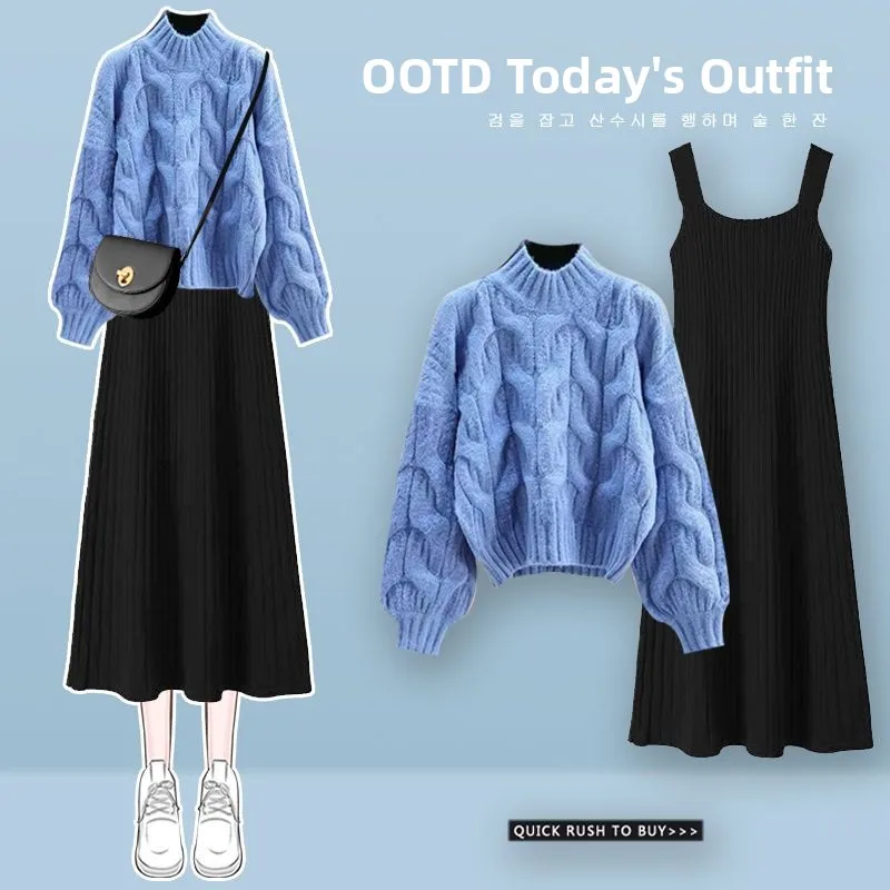 Осенне-зимний вязаный свитер и комплект из двух предметов Dr, женская модная одежда больших размеров, серия Salt, ленивый Sle для похудения Dr