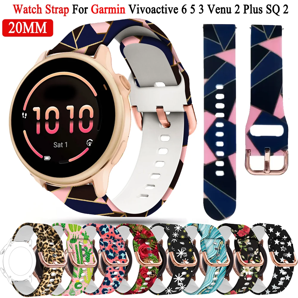 

20mm Women's Watch Band For Garmin Vivoactive 6 5 3 165 Music Venu SQ Sq 2 Plus Active 6 strap Approach S42 Bracelet Printing