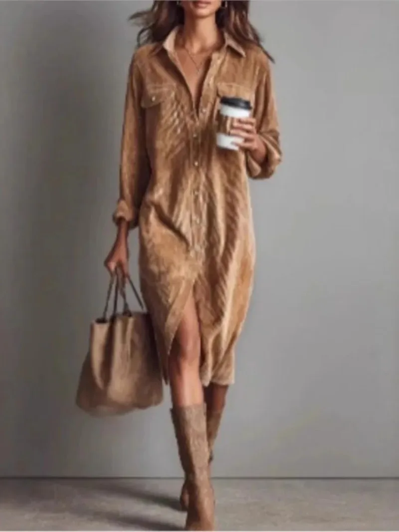 Commerce extérieur transfrontalier 2025 automne nouveau tempérament élégant vêtements de travail vent lampe noyau velours chemise jupe robe vêtements pour femmes