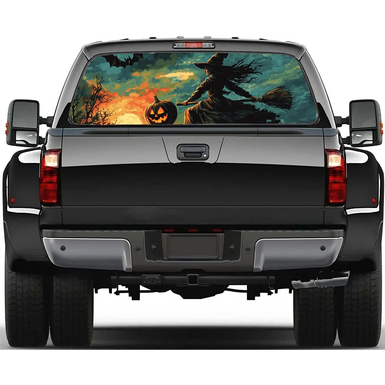 

Witch Bat Ghost Tree Print Car Rear Windshield Sticker Truck Rear Window See Through Perforated Back Window Vinyl Decal Decor