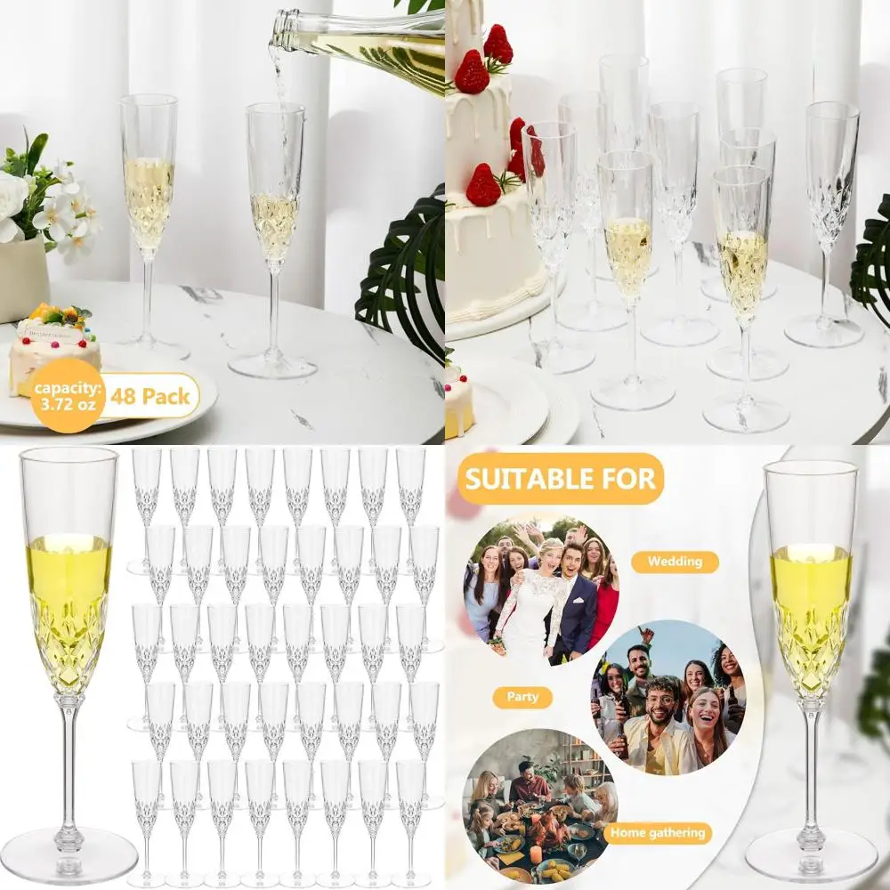 

Набор из 48 прозрачных пластиковых бокалов для шампанского со съемными ножками, одноразовые, для свадеб, дней рождения и вечеринок