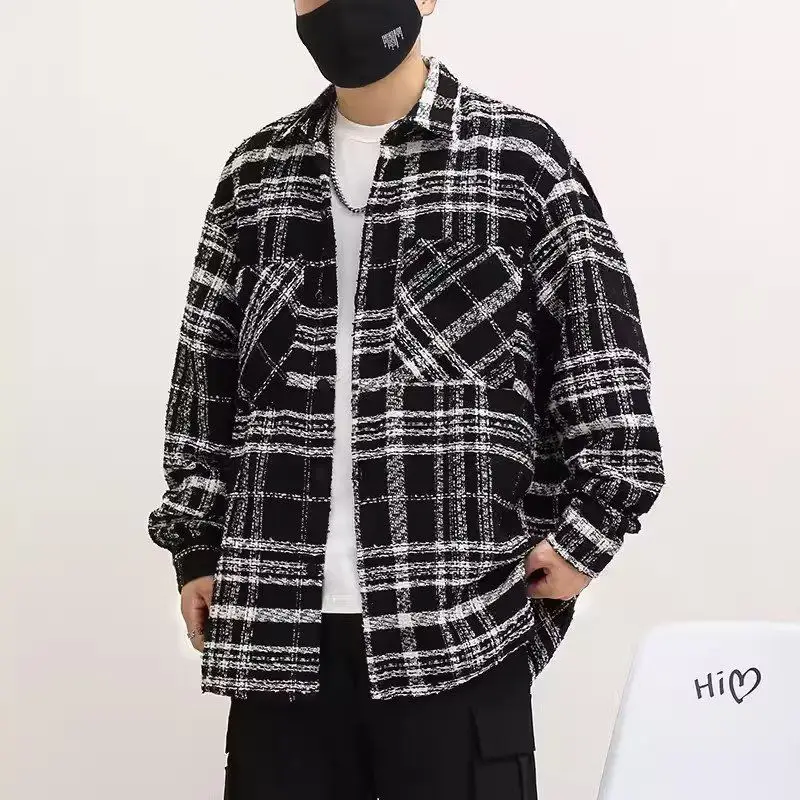 

Мужское весеннее шерстяное пальто Bla White в клетку Jaet Little Fraance Sle, верхняя одежда для пар, повседневная свободная посадка Long Sve