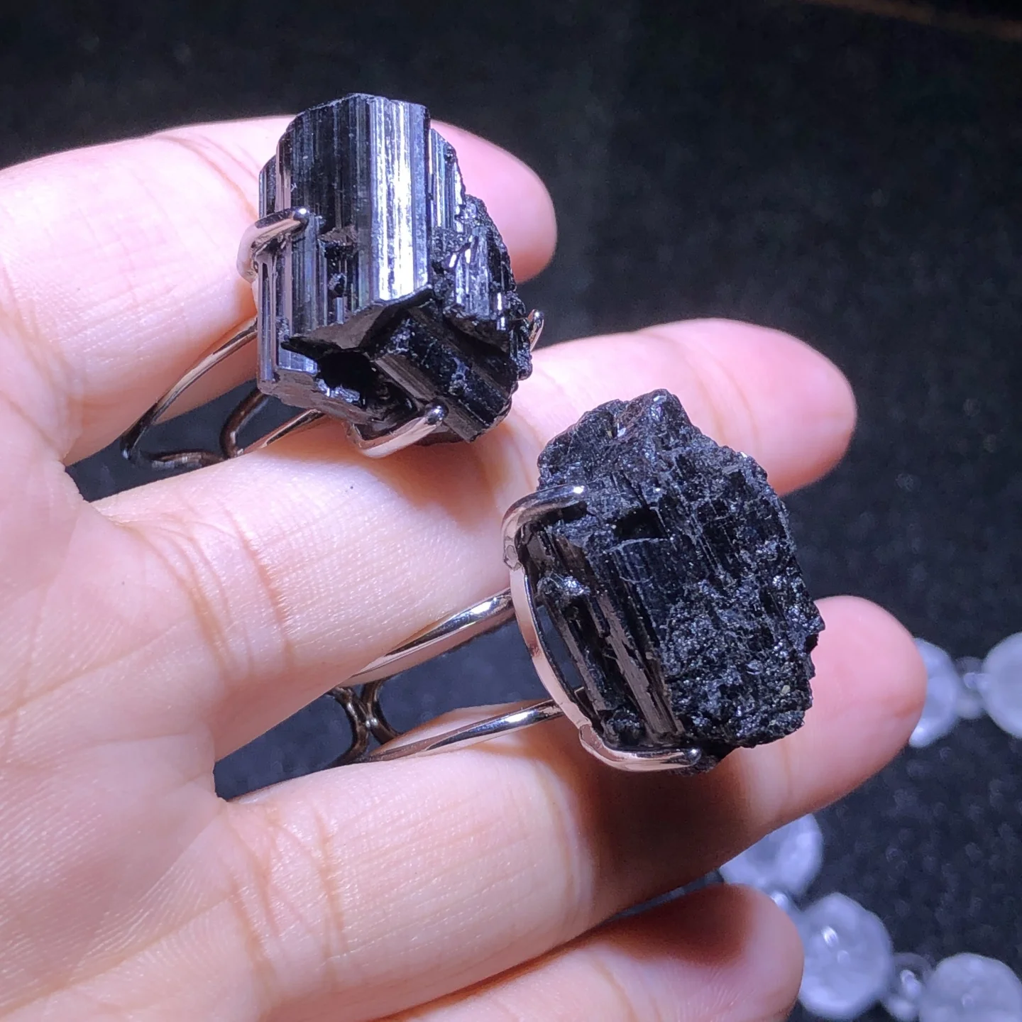 1 Pc Natural Raw Rough Black Tourmaline Ring Irregular Shape Reiki Healing Stone Jewelry Gift Men Women - view 4