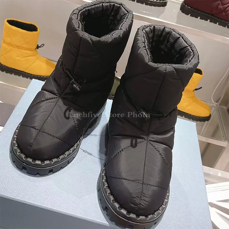 Down-filled Thicken Flat Ankle Boots Women Round toe Elastic band Slip on Warm Snow Boots 2022 Winter Luxury Brand Shoes Mujer