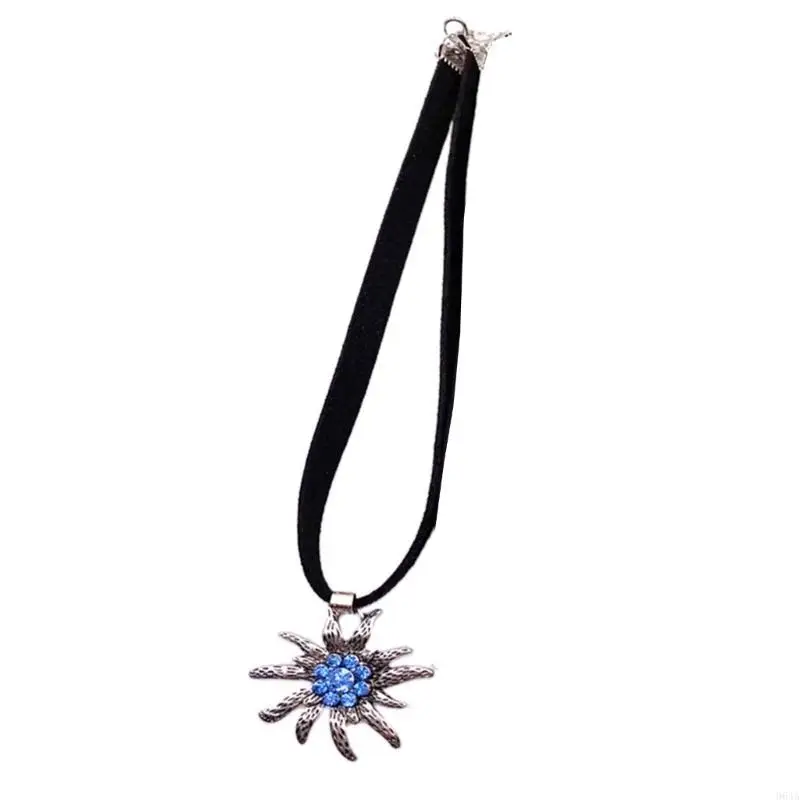 Edelweiss Necklace Flower Pendant Rope Chain Traditional Jewelry Gift 964A