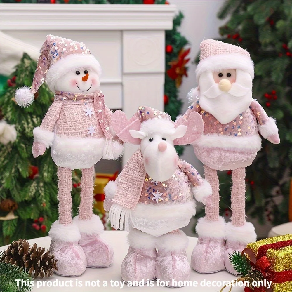 New charming pink, height-adjustable snowman, Santa Claus and reindeer Christmas decorative items, holiday home and office decor