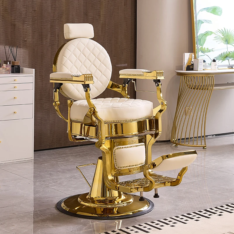 White Gold Vintage Barber Hair Washing Bed Salon Equipment Backwash Barber Shampoo Chair With Ceramic Bowl