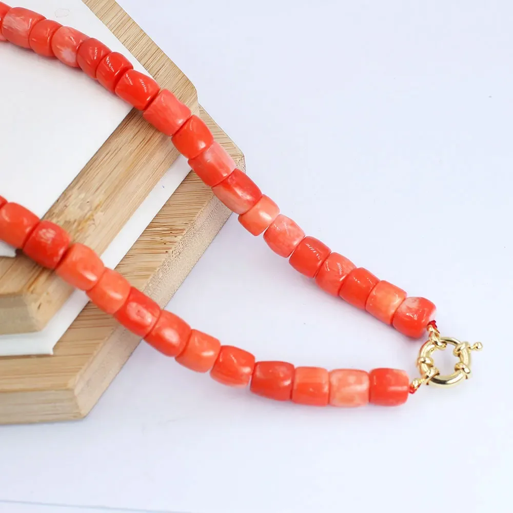 9-10mm Punk Natural Orange Coral Bamboo Tube Drum Beads Choker Necklace for Women Jewelry Gift 17\