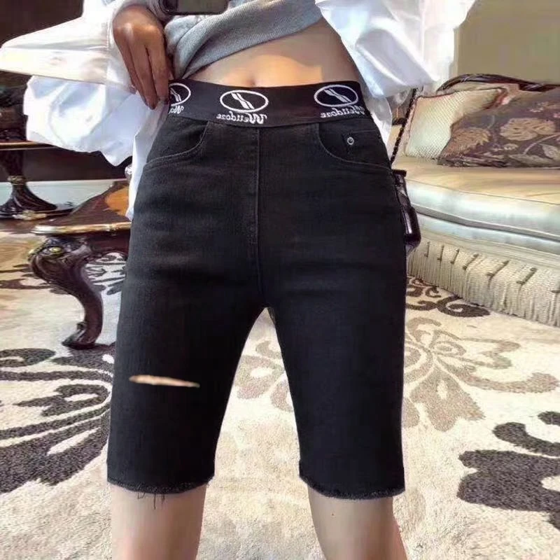 

Slimming Effect Five-Quarter High Waist Denim Riding Pants Women's Faionable Outerwear Versatile Sli Spring Summer Penc...