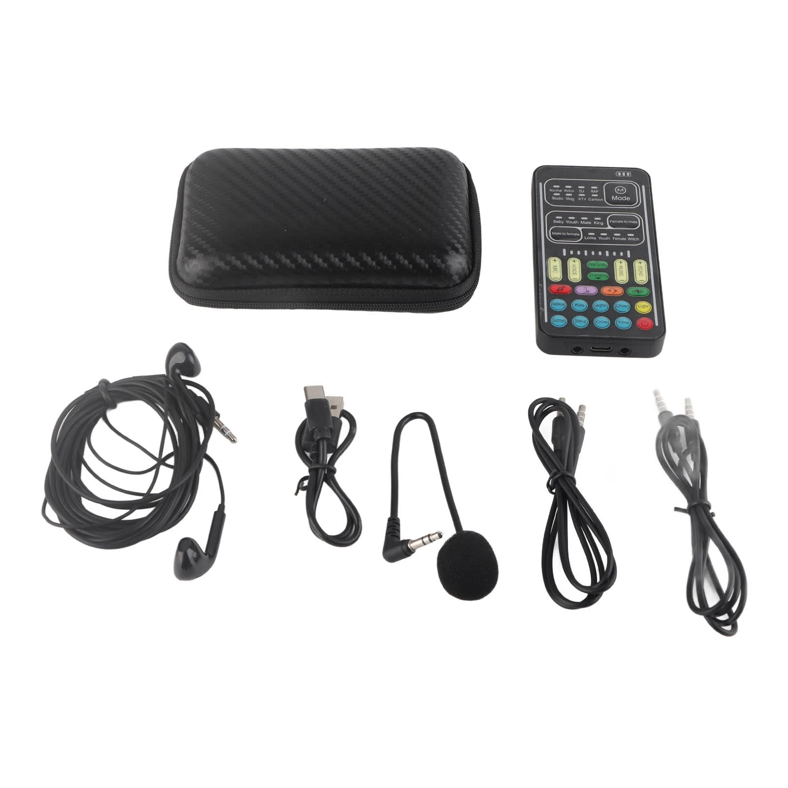 Voice Changer Set Colorful LED Lights 450mAh Recording Mini Sound Card Plug and Play with USB Charging Cable for Live Streaming
