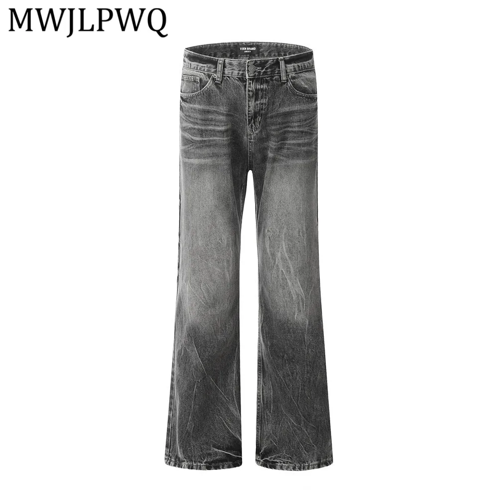 

MWJLPWQ Heavy-Duty Washed Vintage Retro Straight-Leg Jeans Men's American High Street Trend Punk Slimming Flared Pants 13413