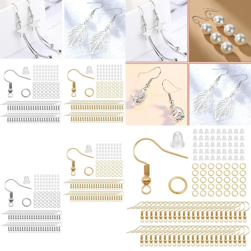 Earring Hooks Ear Wires Fish Hooks,Hypo-allergenic Jewelry Findings Parts for w/ Earring Back Stopper for DIY Jewelry