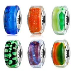 100% Authentic 925 Sterling Silver Pink heart Murano Glass Beads Fit Original European Charms Bracelet Jewelry