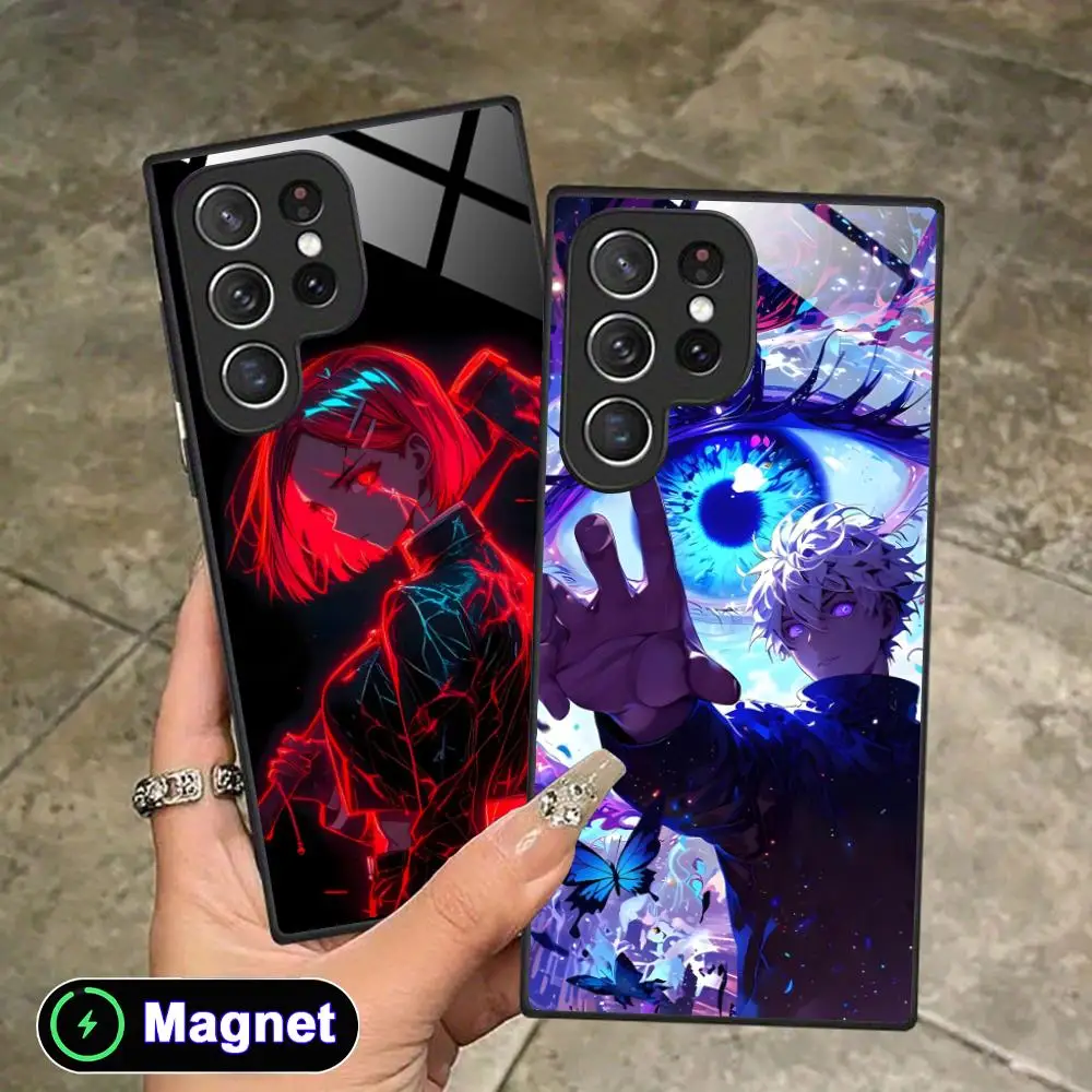 JJK Anime Neon Phone Case for Samsung Galaxy S26 S25 S24 S23 S22 S21 S20 Note20 Plus FE Ultra Glass Magnet Cover