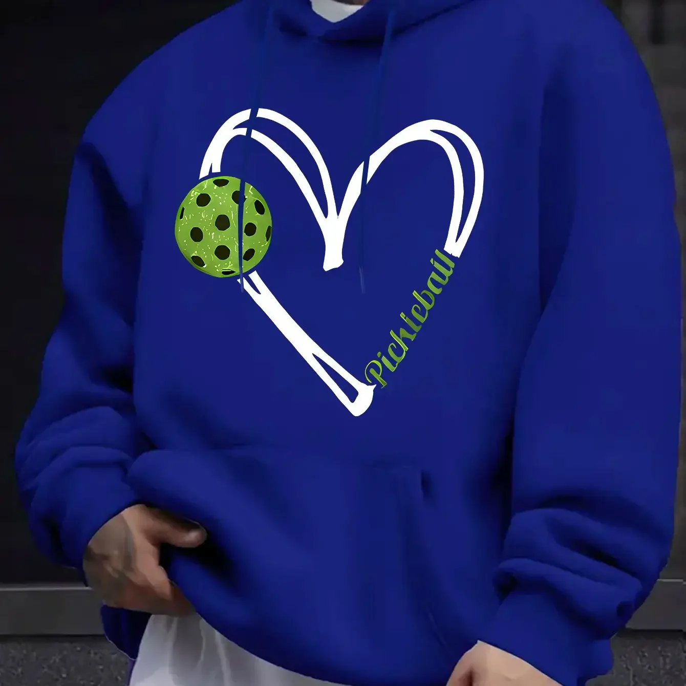 Men's Autumn/Winter Printed Hoodie Long-Sleeve Sweatshirt Simple and Fresh Heart Pickleball Pattern
