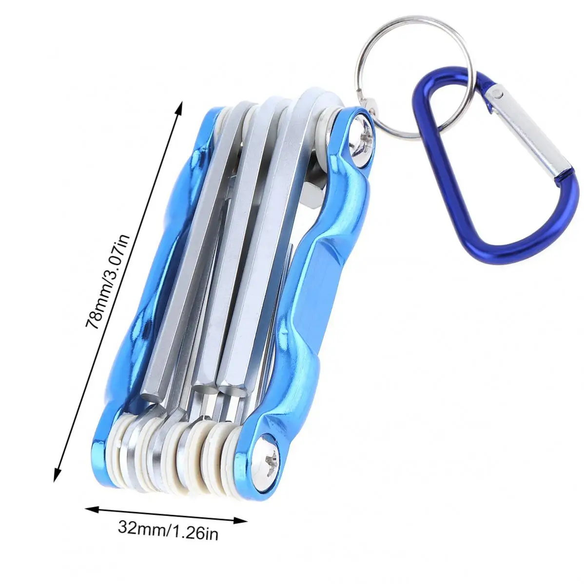 Multifuncional Folding Hex Wrench Set, Cromo Vanádio Combinação Aço, Chave sextavada com cabeça chata e chaveiros, 8pcs por conjunto