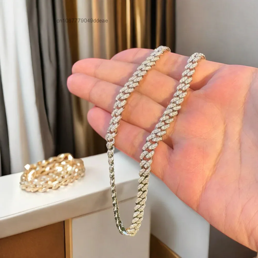 Moissanite Customizable Cuban Chain S925 Silver Iced Out Moissanite Diamond Hiphop Rapper Moissanite Cuban Chain..